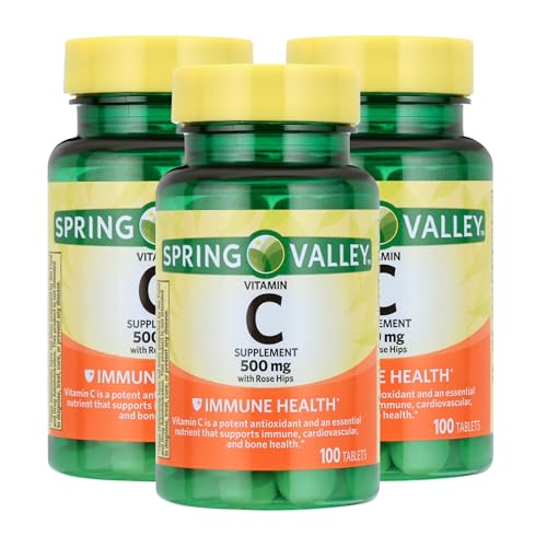 Unique Bundle Store Vitamin C 500mg with Rose HIPS – 100 Tablets, Vegan Vitamin C Supplement for Men and Women, Gluten Free, Daily Vitamina C Natural Antioxidant Support (Pack of 3)