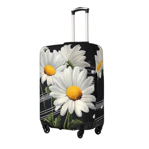 Music Notes Flower Daisy Elastic Travel Luggage Cover, Washable Spandex Suitcase Protector, Anti-Scratch Fits 18-32 Inch2