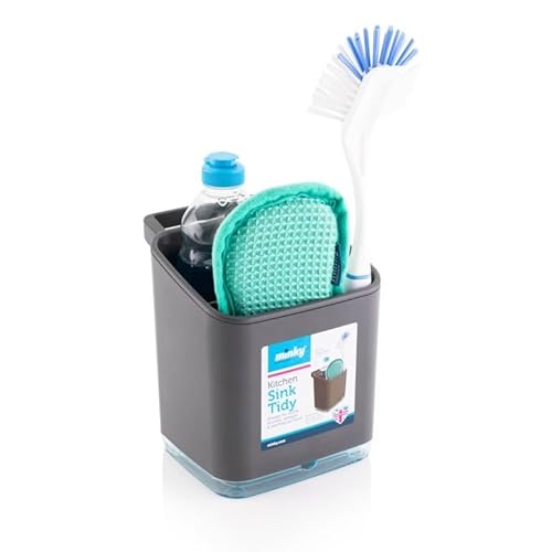 Minky Sink Tidy - Light Grey, Caddy Storage Kitchen Organiser Drain Brushes Sponge Tray Holder
