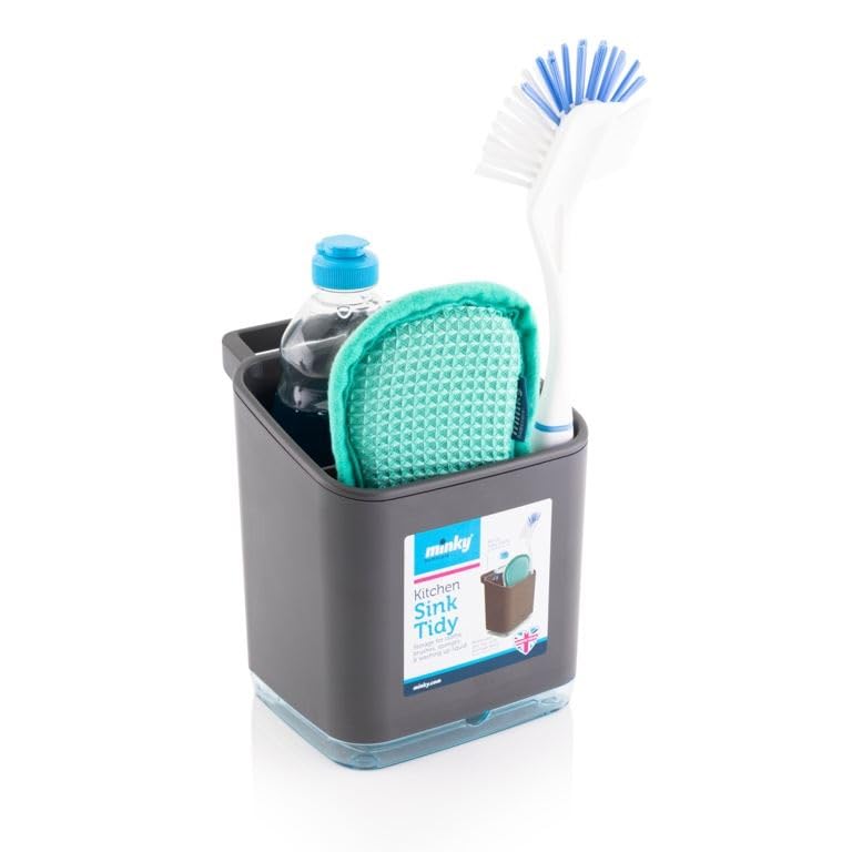 Minky Sink Tidy - Light Grey, Caddy Storage Kitchen Organiser Drain Brushes Sponge Tray Holder — image 1