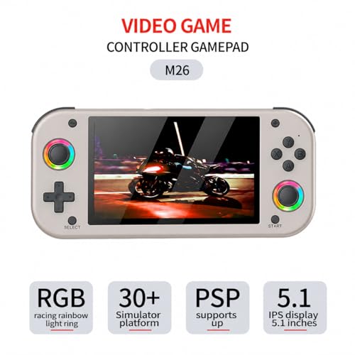 Image of Cubonic M26 Portable Gaming Console, Beige, 5.1 inch HD Display, 20000+ Preloaded Retro Games, Built-in Stereo Speakers, Expandable Storage, Classic Controls, RGB Dual Joystick, 3000mah Battery Life (VividGo M26)