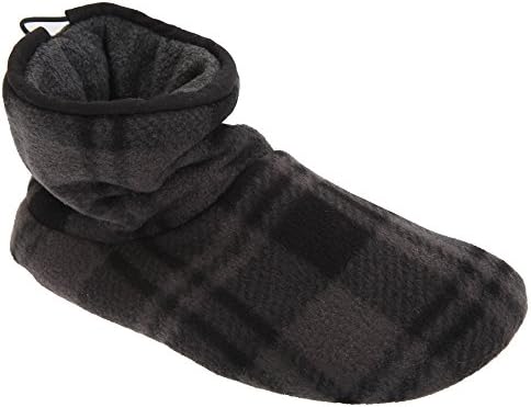 Universal Textiles Mens Check Pattern Slouch Style Fleece Slipper Boots