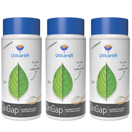 Image of Utkarsh Zinc - 12% EDTA Chelated, 100% Water Soluble Fertilizers for Plants, Micronutrient for Green Foliage, Home Garden, Plant Growth Booster | ZinGap (3 Kg; Pack of 3 of 1 Kg)