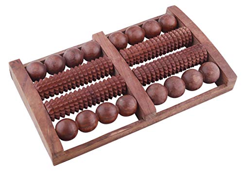 Image of Acupressure Wooden Foot Massager Round & Spiked Rollers Stress Reliever & Acupuncture Point