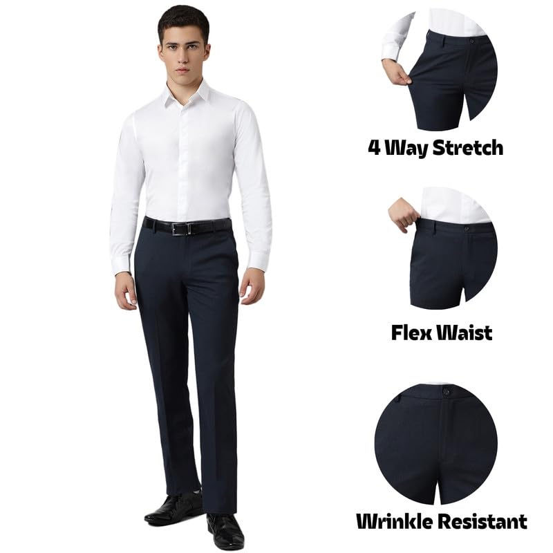 Image of SUBTRACT Men 4 Way Stretch Wrinkle Free Slim Fit Formal Trouser in with 2 Inch Flexible Waistband | Men's Trousers for Office Or Party