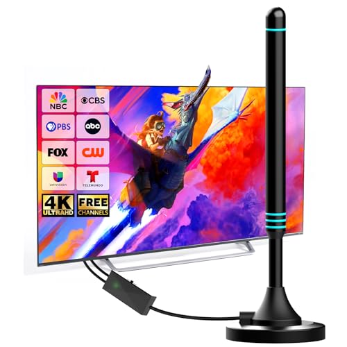 TV Antenna Indoor for Smart TV – Magnetic Base Digital HDTV Aerial, Compatible with All TV Brands, Supports 8K 4K 1080P Reception – Compact Design for Home or RV – 16.4ft Coaxial Cable Included