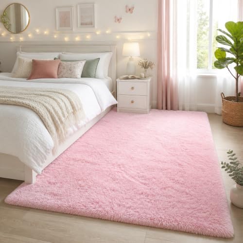 Ophanie Pink Rug for Bedroom Girls, Kids Fluffy Kawaii Fuzzy Furry Shag Area Rug...