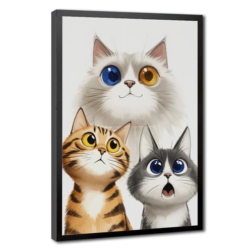 Poster chats fantaisistes pour habiller un mur vide avec un cadre noir moderne en toile