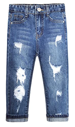 KIDSCOOL SPACE Girls Slim-fit Jeans, Ripped Holes Straight Denim Pants