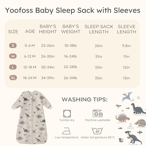 Image of Yoofoss Baby Sleep Sack 18-24 Months 1.0 Tog Long Sleeve Organic Cotton | Wearable Blanket for Toddlers 2-Way Zipper Quilted Sleeping Sacks(X-Large)