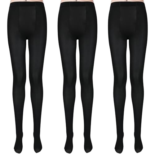ouhos 3 paia di collant neri da donna, elastici, semi-opachi, comodi collant da donna, taglie forti, Nero (IT, Testo, XXL, 3XL, Plus, Regular, Nero)