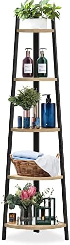 SpringSun 5-Tier Corner Ladder Wood Shelf, Display Rack Multipurpose Bookshelf and Plant Stand for Living Room and Office