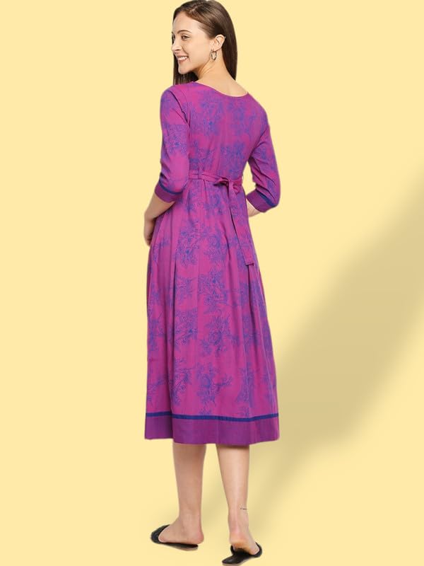 Image of DUMMY SHAPE Maternity Dresses for Women Cotton | Feeding Anarkali Kurta with Concealed Nursing Zippers for Pre & Post Pregnancy | Mom to Be Gifts (DS-MAT-P054 M, Purple)