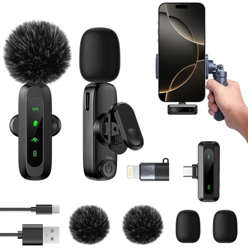SHUYAQA Wireless Lavalier Microphone for iPhone/Android Phone - Professional Noise Reduction...