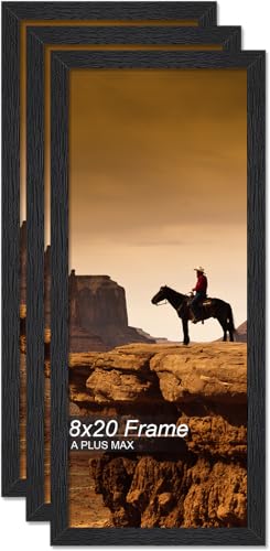 A PLUS MAX 8x20 Picture Frame Set of 3 Black Light Weight Wall Mount