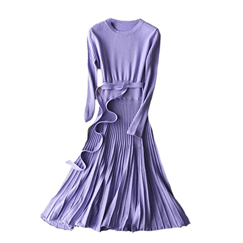Robe de printemps femme pull en tricot cachemire violet jupe longue Kelsiop M