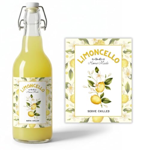 Limoncello Bottle Labels for Flip-Top Bottles – Waterproof Wine Label Stickers for Homemade Gifts & Party Favors (3.75” x 4.75”, Set of 12)