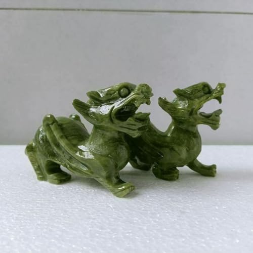 Par de estatuas de dragón Pixiu de jade verde natural, 5.12" miniatura 5