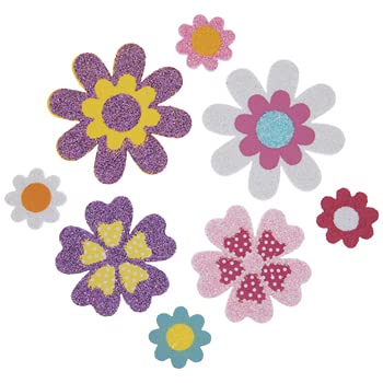 Nikki's Knick Knacks150 Piece Glitter Foam Flower Peel and Stick Stickers, Yellow,orange,blue,white,pink,purple