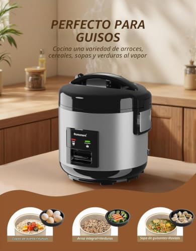 Miniatura 3 de Eamoment 1l 400 W Arrocera Y Vaporera 1 Litro-5 Tazas Para 1 5 Personas, Cocción Rápida Sin Quemar, Extraíble Antiadherente, Cuchara De Arroz Y Vaso Medidor Plateado