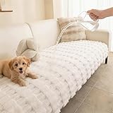 MYSKY HOME 100% Waterproof Couch Cover for Dogs, Plush Pet Couch Covers for Sofa Washable, Couch Covers for 3 Cushion Sofa Pet Friendly, Non-Slip Durable Sofa Cover Slipcover Protector, Cream, 35'x83'