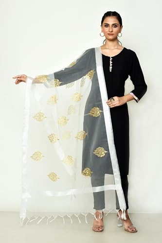 Women's Banarasi Organza Tissue Dupatta with Gold Zari Embroidery, Stole Scarf Wrap Chunni3