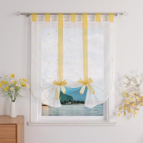 Yujiao Mao Raffrollo Modern Küchengardine Wohnzimmer Voile Raffgardine Mit Schlaufen Bandrollo Mit Stickerei Weiß Gelb BxH 80x140cm 1 Stück