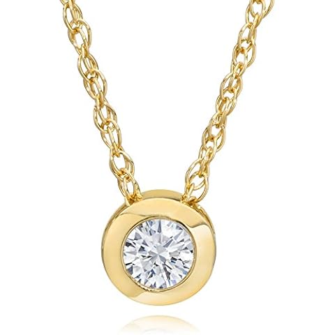 14k Yellow Gold 1/4 Ct Round-Cut Lab Grown Diamond Solitaire Bezel Pendant Women's 18" 14k Gold Chain, 14K Yellow Gold, lab-grown-diamond Cover