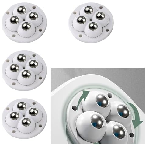 White Mini Self Adhesive Caster Wheels - Sliding Universal Stick Small Adhesive Wheels - for Coffee Table-Coffee Maker-Luggage-Furniture(with 4 Stainless Steel Rolling Balls)-4PCS Cover