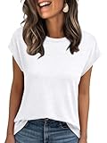 AUTOMET Women's Cap Sleeve Tops for Summer - Soft Stretchy Versatile Shirts for Office Casual Date Everyday Wear White L