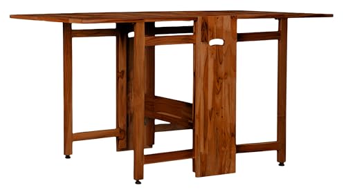 Image of Two-Side Folding Teakwood Table - Space-Saving Design, Sturdy Build, Adjustable Levelers, Multi-Purpose Dining, Work, Study, Easy Assemble, Compact Indoor Outdoor Use - DIY Model - Walnut - Dawnriser