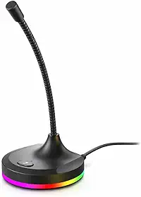 Microfone Gamer de Mesa RGB com Hub 3 Portas USB e Haste Flexível – Captação Omnidirecional 360°, Cabo 1,5m, Ideal para Streaming, Lives, Aulas Online e Home Office