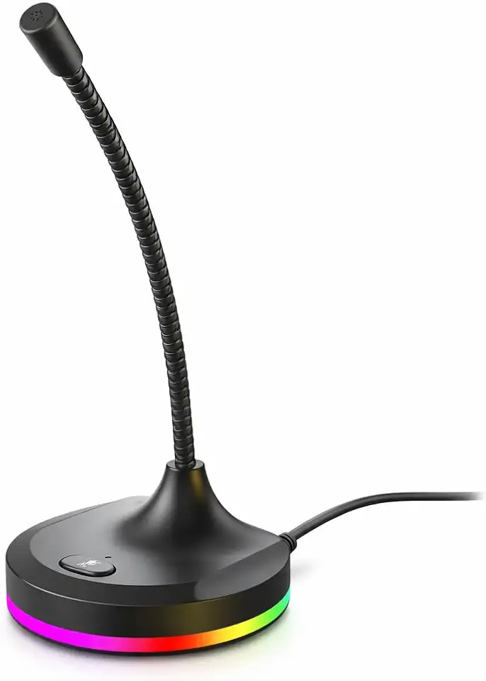 Microfone Gamer de Mesa RGB com Hub 3 Portas USB e Haste Flexível – Captação Omnidirecional 360°, Cabo 1,5m, Ideal para Streaming, Lives, Aulas Online e Home Office