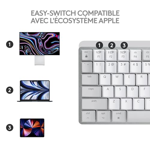 Logitech MX Mechanical Mini pour Mac Clavier Sans Fil Illuminé, Commutateurs Performants à Bas Profil, Boutons Tactiles Silencieux, Rétroéclairé, Bluetooth, USB-C, Apple, iPad, AZERTY FRA - Gris pale