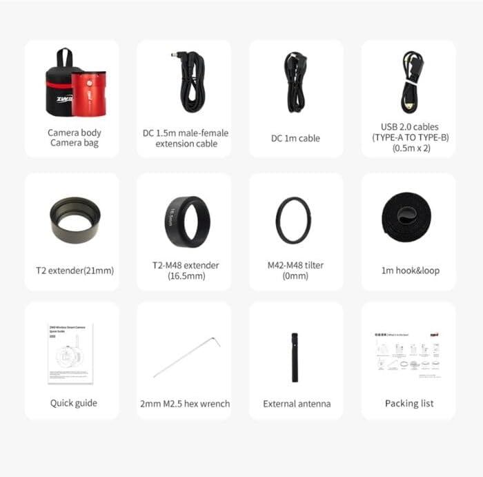ZWO ASI585MM AIR Cooled Monochrome Astronomy Camera w/Built-in Guide Camera & ASIAir with Power Supply