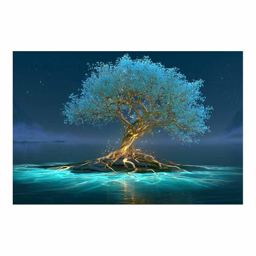 DMZPKZB Cuadros Grandes Del áRbol De La Vida áRbol Arte del Árbol Azul Salon Modernos Cuadros Abstractos,Paisaje Acogedor,Salon BañO Comedor DecoracióN De Pared（Multicolor-70x100cm Sin marco