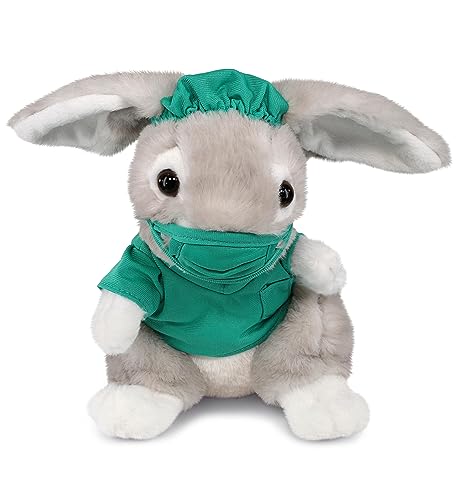 DolliBu Grey Rabbit Doctor Plush Toy - Super Soft Rabbit Doctor Stuffed Animal Dress Up with Cute Uniform and Cap Outfit - Gift for Doctor, Nurse, Surgeon, Dentist - 6.5 Inch