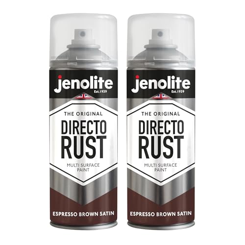 JENOLITE Directorust Spray Paint Satin Finish | ESPRESSO BROWN | 2 x 400ml | Direct To Rust Spray Paint For Metal | All-In-One Multi Surface Paint for Metal, Wood, Plastic, Ceramic | RAL 8017