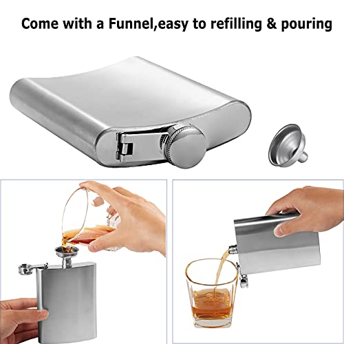 Hillside-Kit Hip Flask For Liquor 8 Oz Stainless Steel Leak Proof With Funnel Flask Set Men Flask Women Flask Set (Silver) #TOP3