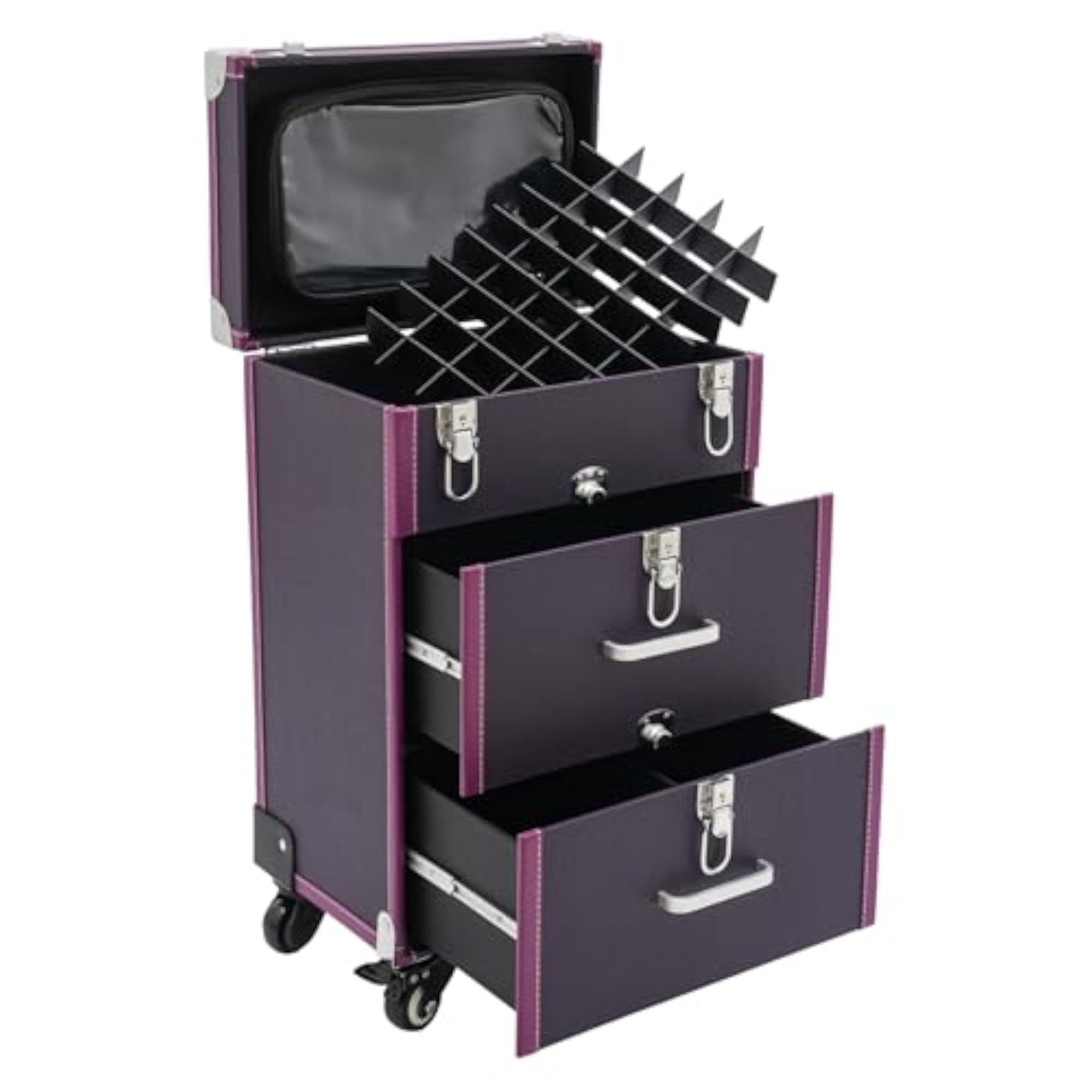3-Tier Makeup Train Case, Nail Polish Organizer Trolley