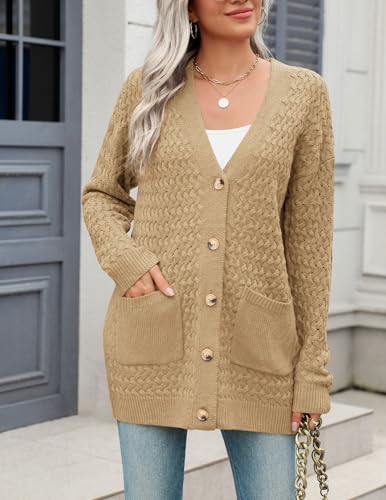 Image of Zeagoo Cardigan Sweaters for Women Long Sleeve Fall Clothes Button Down Top | Long Sleeve Chunky Cable Knit Fall Cardigans Sweaters,Button Down Open Front Outerwear,Womens Tops,Cardigan with Pockets