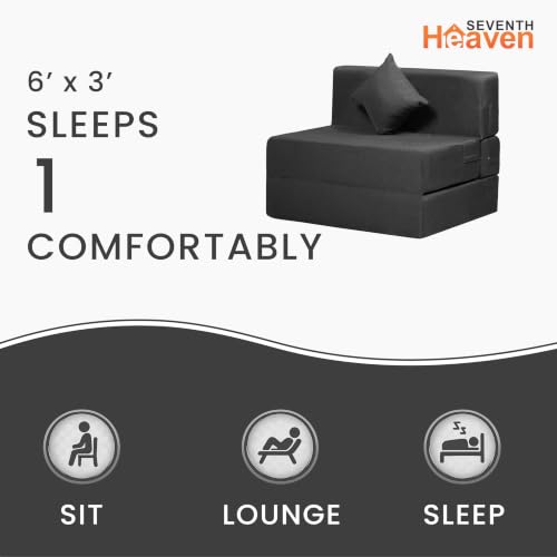 Image of Seventh Heaven Rejioce 1 Seater 6 * 3 Jute Fabric Washable Cover Sofa Cum Bed with 1 Cushion 1 Seater Single Foam Fold Out Sofa Cum Bed (Finish Color - Grey Delivery Condition - Pre-Assembled)