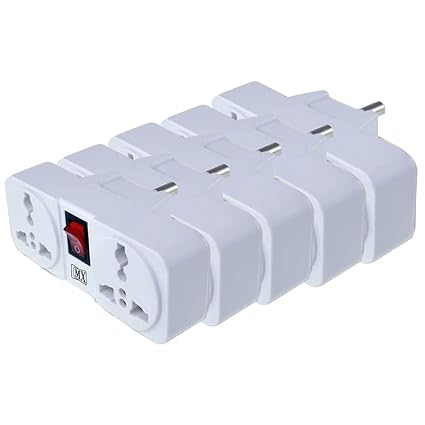 3 Pin-2 Socket) Universal Socket Cordless Wall Extension Board, On/Off Switch with Child Safety Shutter (MX-3866), Pack of 5