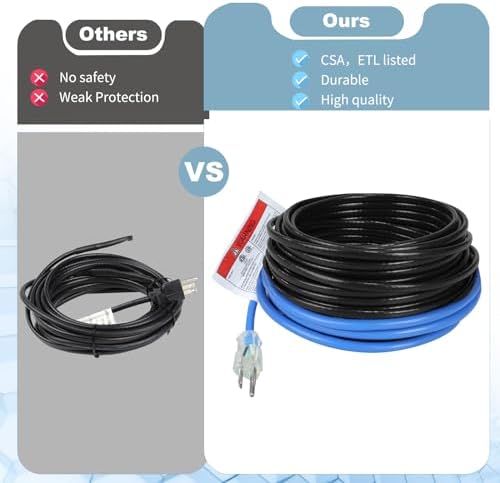 TOPDURE 60FT Roof & Gutter De-Icing Cable, 5W/ft Heat Tape - 5