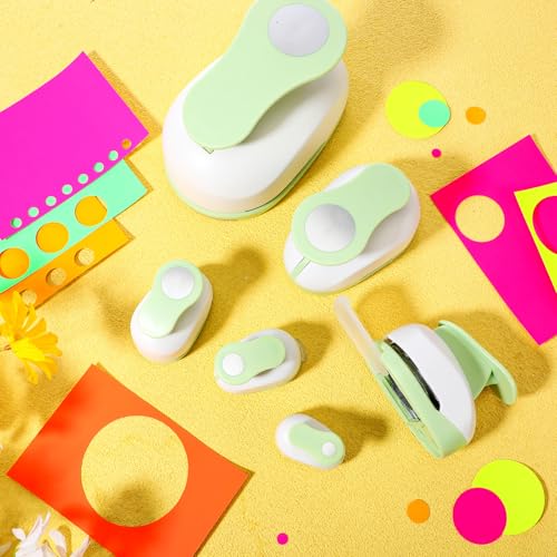 Image of CHENGU 6 Pcs Circle Punch Set 3in /2in /1.5in /1in /0.6in /0.3in Scrapbook Hole Punchers Crafting with 10 Sticker Paper Round Cutter Scrapbook for Office Supplies DIY Albums Photos(Green)