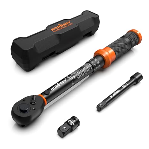 HORUSDY 1/4' Torque Wrench 4PCS Set, 20-240 in-lb Click Torque Wrench with 3' Extension Bar & 1/4' to 3/8' Adapter, Cr-V Inch Pound Torque Wrenches for Bike, Motorcycle & Small Engine Repair