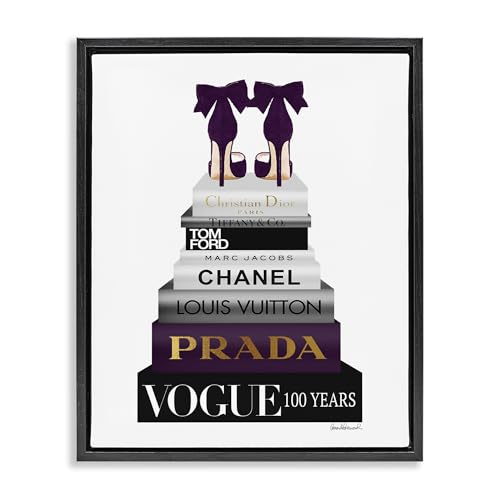 Image of Fashion Designer Shoes Bookstack, 24 x 30 Inch Canvas in Floater Frame | Stupell Industries . By Amanda Greenwood . Ready to hang . Chic giftable decor . Made in USA