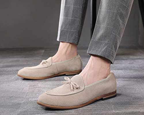 Santimon Men's Casual Tassel Bow Slip-On Driving Penny Loafers Boat Shoes Driver Moccasins Beige 10.5 US | Image 6