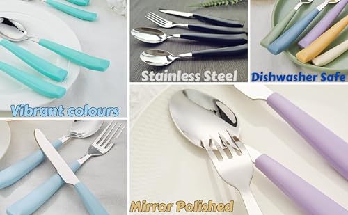EXZACT Cutlery Set Coloured 16pcs Stainless Steel, Silverware with Coloured Handles Comfortable to Hold (Lilac x 16) - Image 6