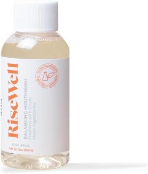 RiseWell Balancing Travel Size Mouthwash - pH Balanced Natural Mouthwash On The Go - Dentist Developed Dry Mouth Rinse - Alcohol Free and SLS-Free Breath Freshener Oral Rinse - Wild Mint, 2oz